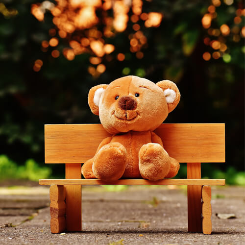 Teddy bear sitting on a bench